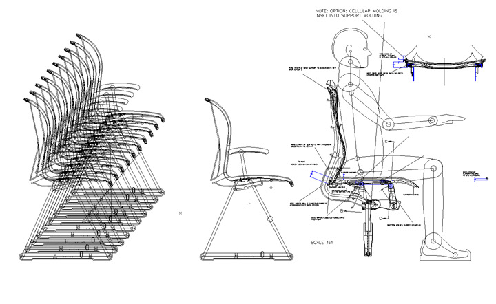 <b>Polymer Steel Seating</b><span><br /> Designed by <b>Jerome Caruso</b> for <b>Herman Miller Seating</b> • Created in <a href='/2d-3d-drafting/2d-3d-cad-graphite.html'>Graphite Precision CAD Software</a></span>